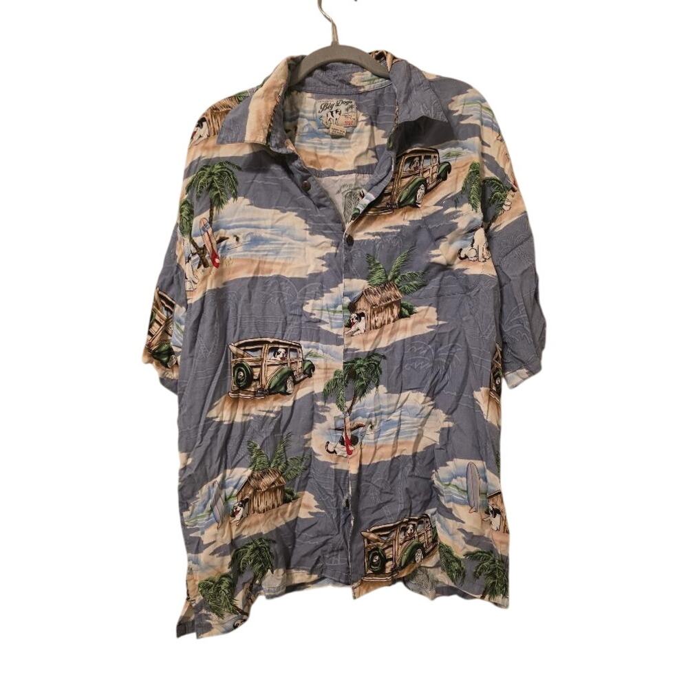 Big Dogs Men’s Large Rayon Hawaiian Shirt Woodie Wagon Dog Tropical Button Up